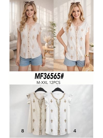 Blusa lino con bordado volante 2