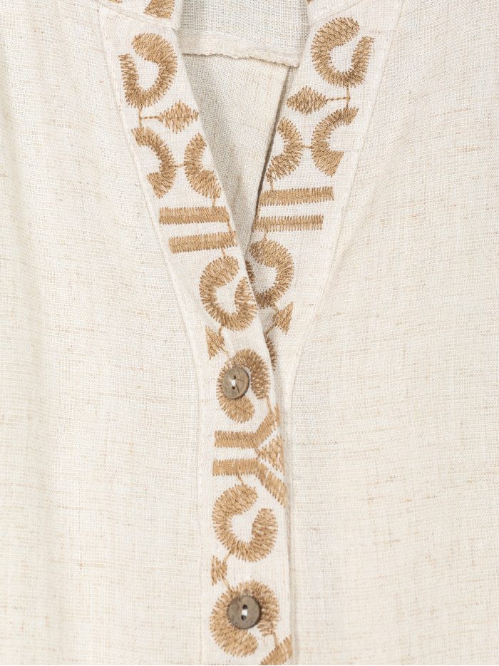 Leinenbluse mit bestickter Rüsche