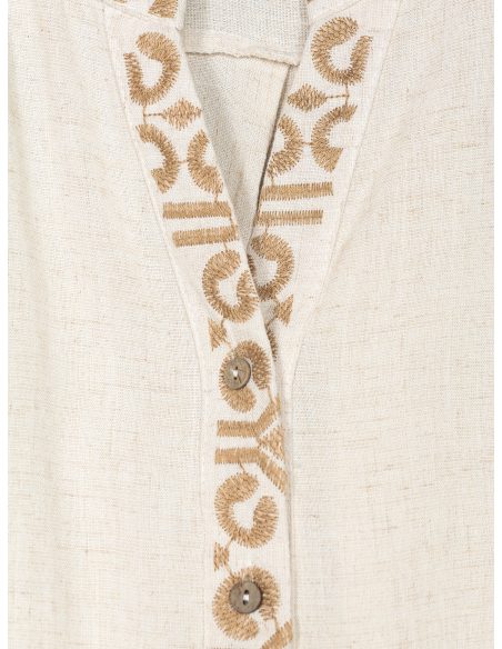 Leinenbluse mit bestickter Rüsche