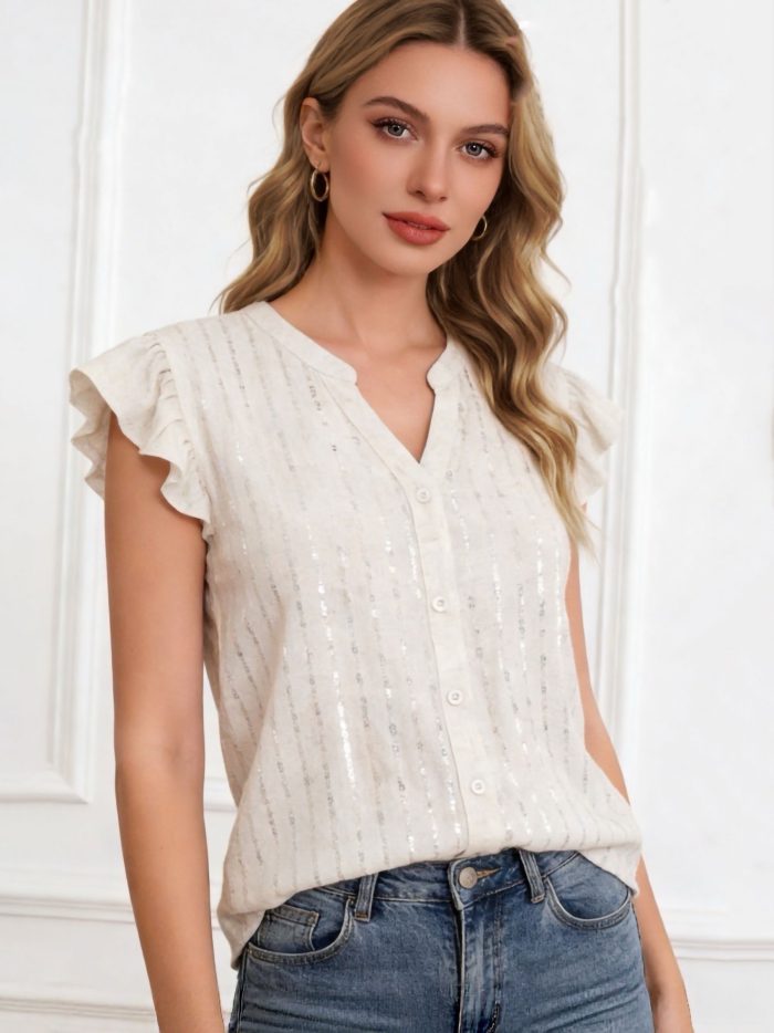 Blusa lino lentejuelas y botones