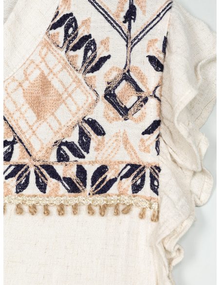 Chemisier en lin à broderies géométriques et boutons