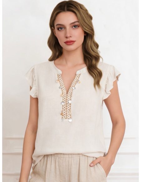 Leinenbluse mit Muscheldetail