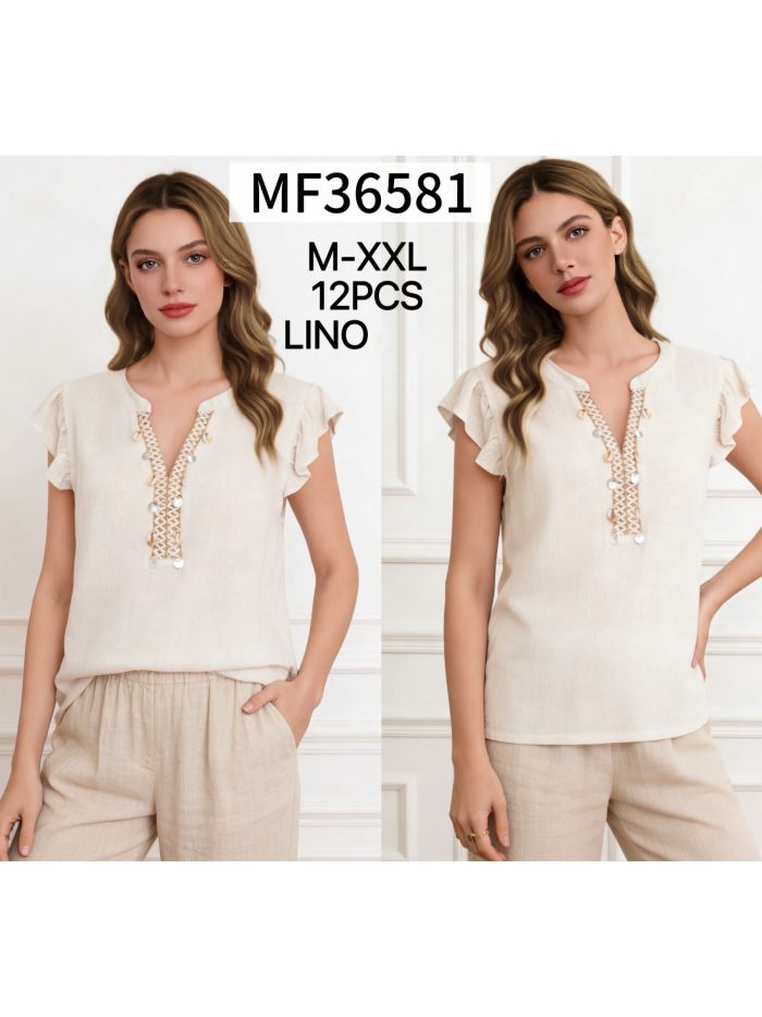 Leinenbluse mit Muscheldetail