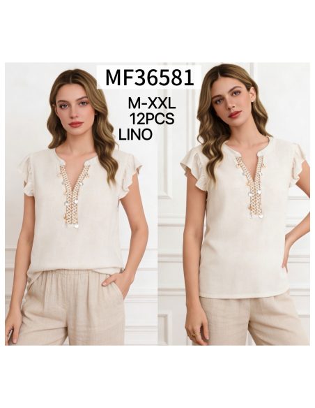 Leinenbluse mit Muscheldetail