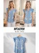 Blusa símil denim bordada flores volantes
