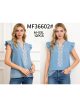 Blusa símil denim bordado y volantes