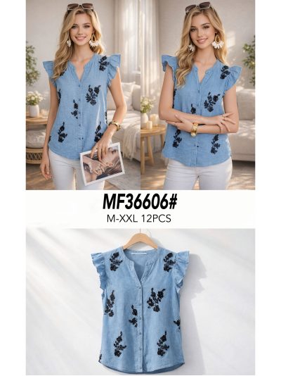 Blusa símil denim bordado lentejuelas 2