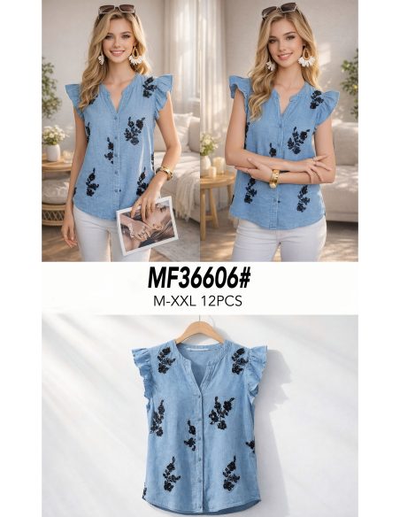 Blusa símil denim bordado lentejuelas