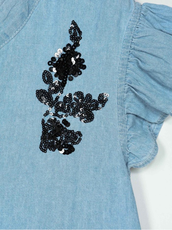 Blusa símil denim bordado lentejuelas