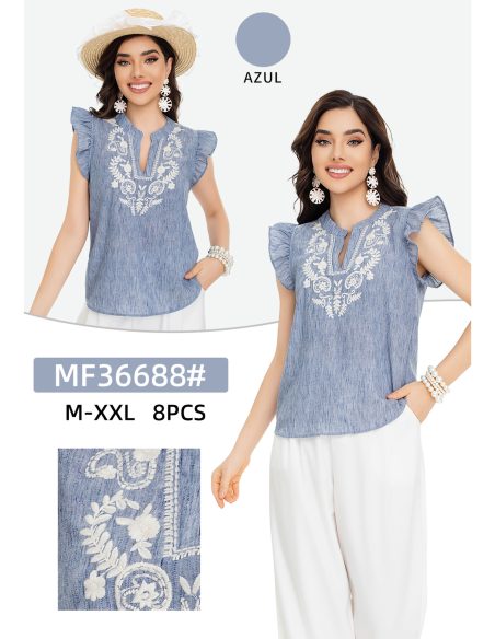 Blusa bordada volantes y escote pico