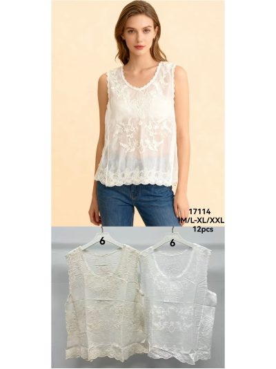 Blusa sin mangas bordada con puntilla 2