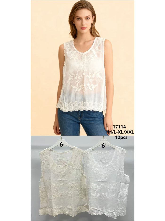 Blusa sin mangas bordada con puntilla