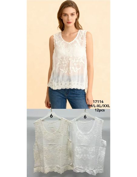 Blusa sin mangas bordada con puntilla