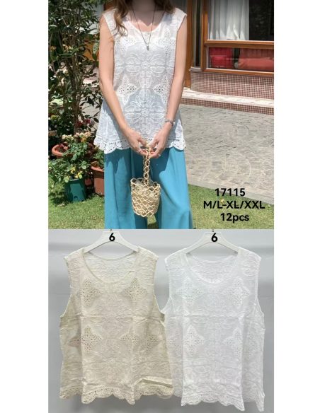 Sleeveless embroidered lace top with scalloped hem