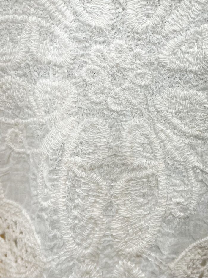 Sleeveless embroidered lace top with scalloped hem