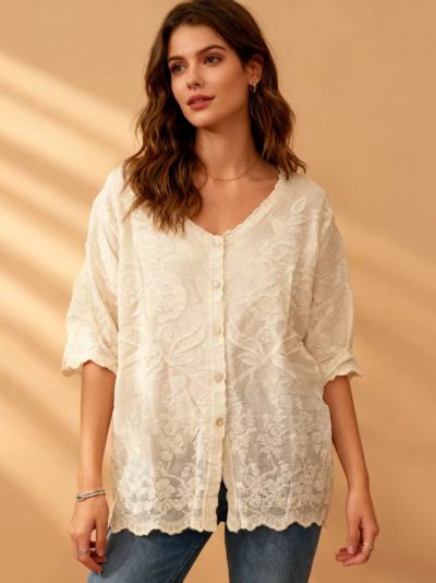 Chaquete bordada de encaje con botones