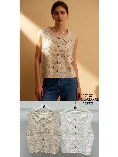 Chaleco de crochet con cuello solapa y botones 2