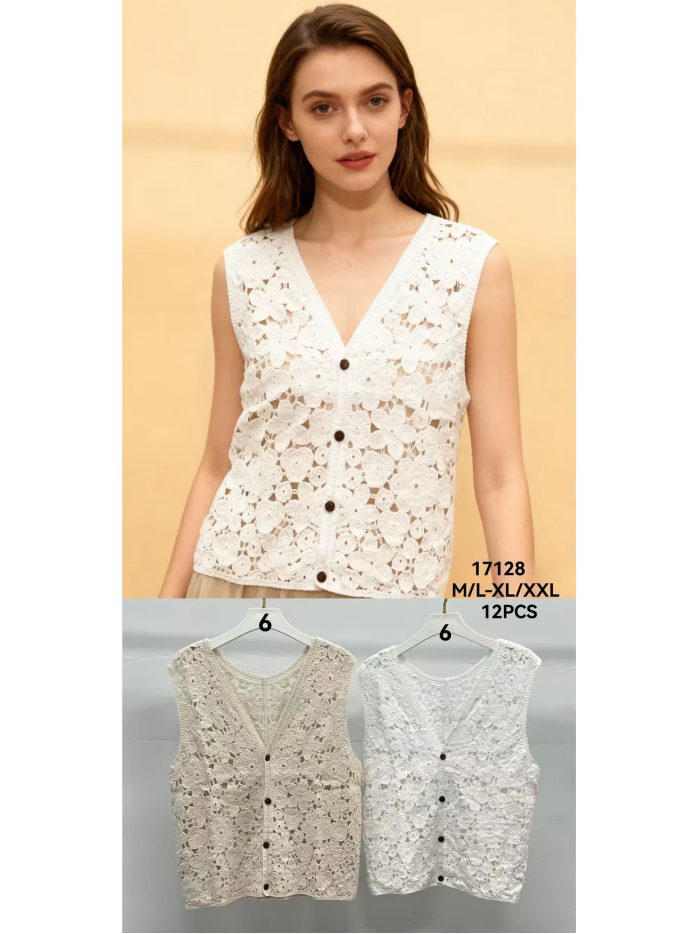 Floral crochet button-up vest