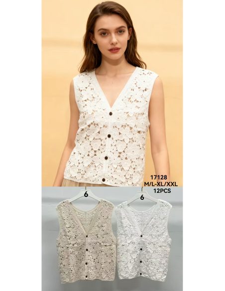 Floral crochet button-up vest