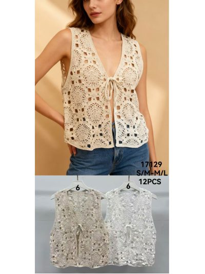 Chaleco de crochet calado con lazada 2