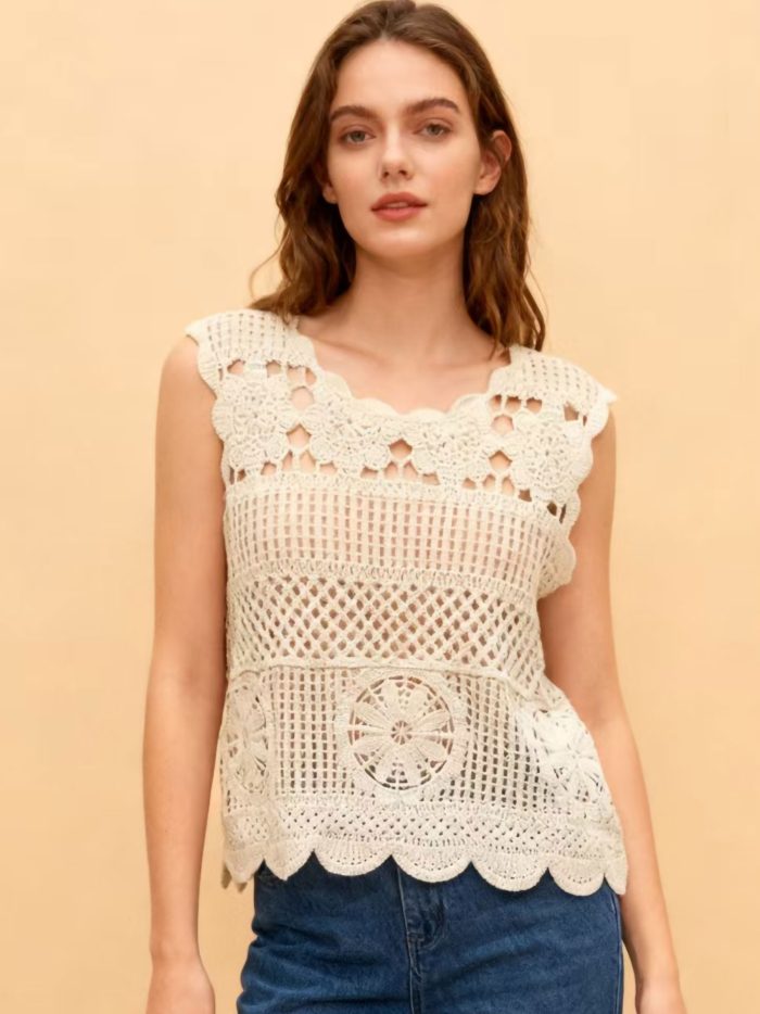 Top de crochet calado geométrico