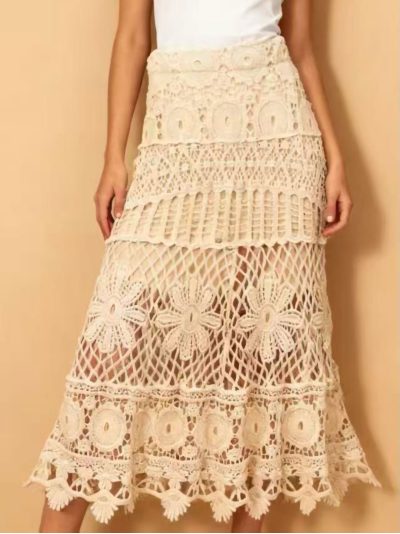 Falda larga de crochet calado
