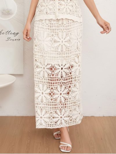 Falda larga de crochet calado floral