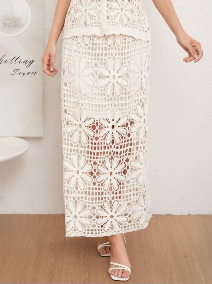 Saia longa de crochê floral