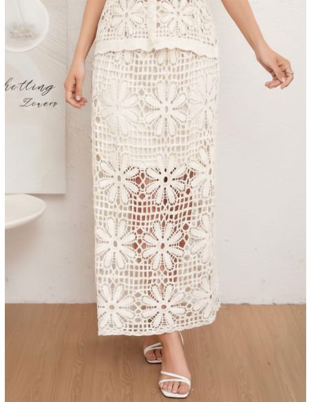 Saia longa de crochê floral