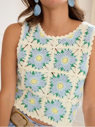 Top de crochet patchwork de flores