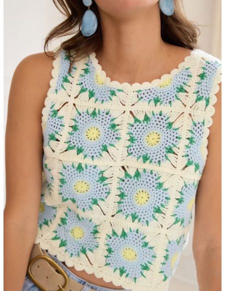 Crochet flower patchwork crop top