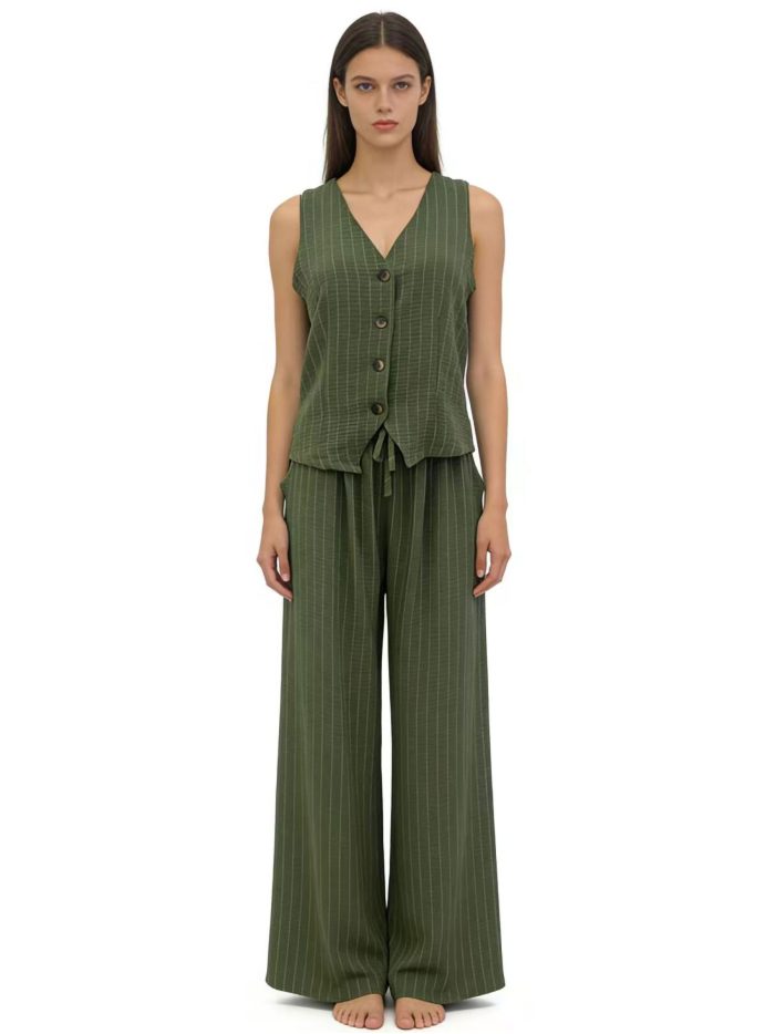 Two-piece striped set: vest & flowy trousers