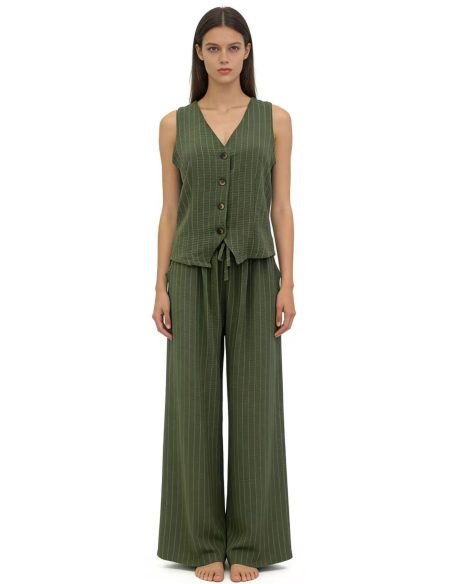 Two-piece striped set: vest & flowy trousers