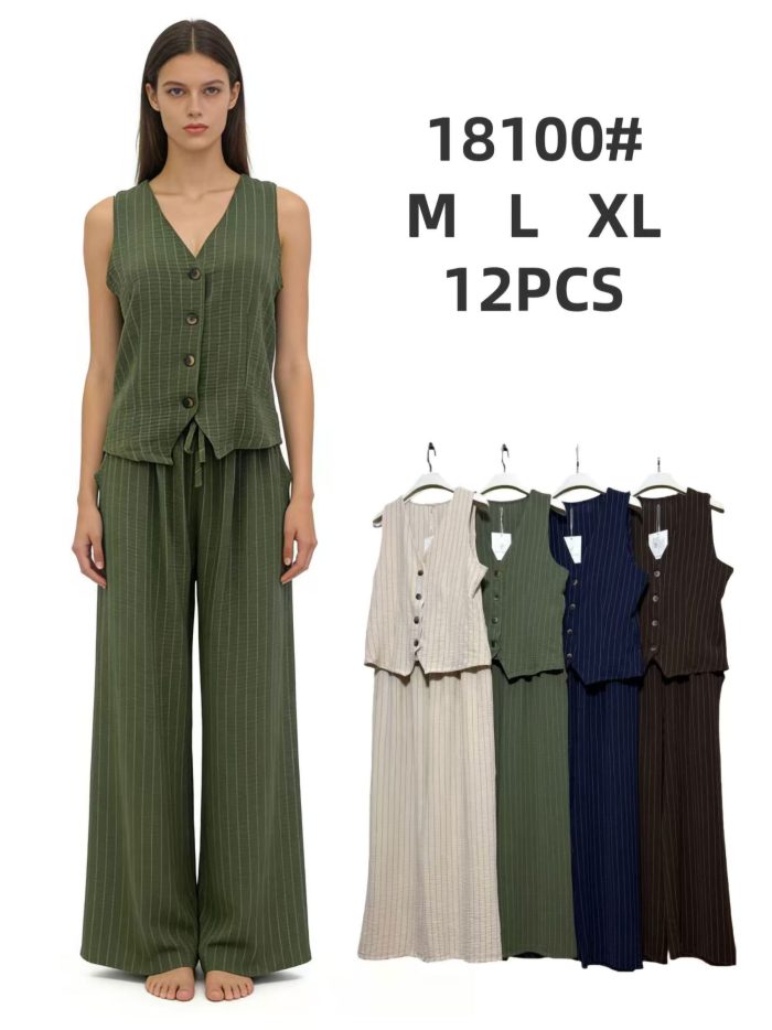 Two-piece striped set: vest & flowy trousers