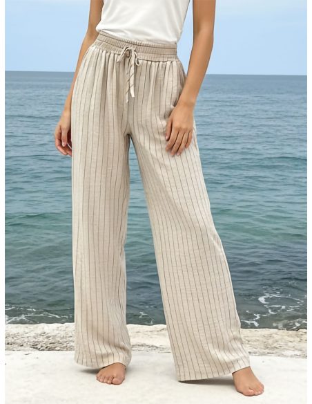 Pantalon fluide rayé avec cordon de serrage