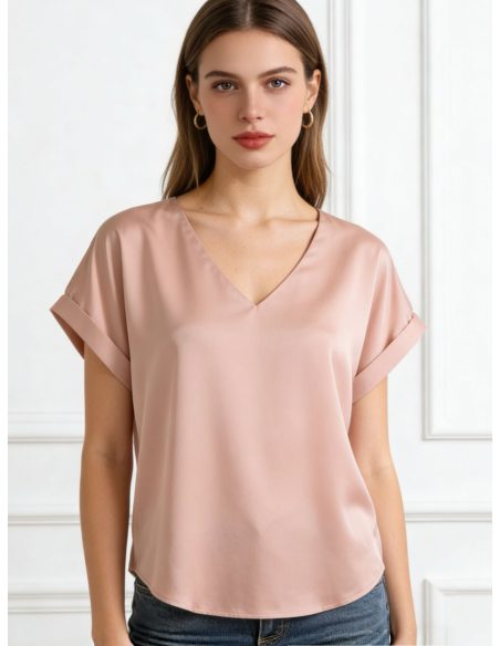 Blusa satinada de cuello pico