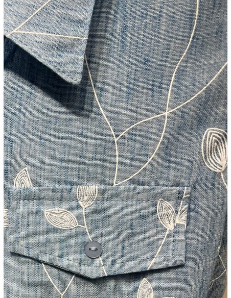 Ensemble effet lin à imprimé feuilles : chemise sans manches et pantalon