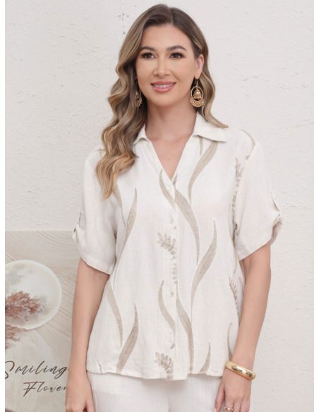 Camisa bordada efecto lino