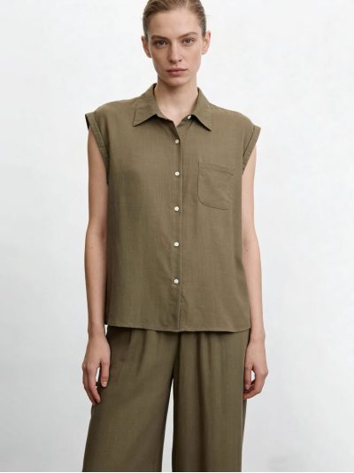 Conjunto de efecto lino: camisa sin mangas y pantalón