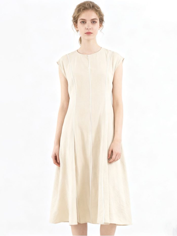 Sleeveless a-line midi dress with contrast-trim
