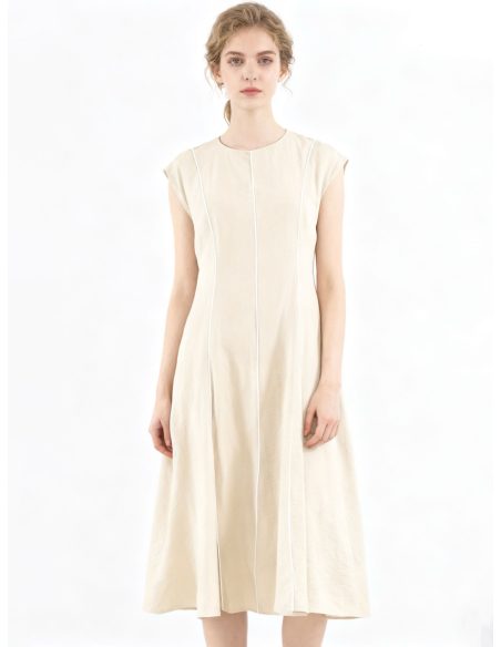 Sleeveless a-line midi dress with contrast-trim