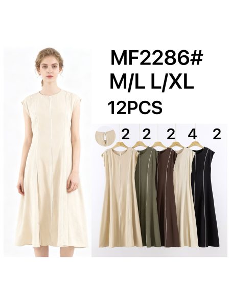 Sleeveless a-line midi dress with contrast-trim