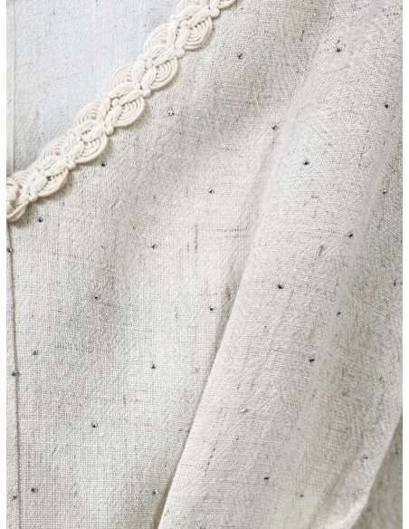 Robe midi en lin avec taille élastiquée et détails en strass