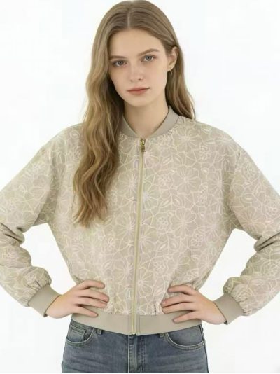 Cazadora bomber efecto lino con estampado floral