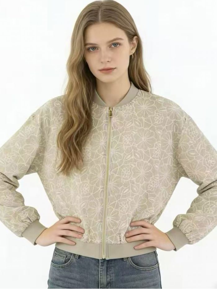 Cazadora bomber efecto lino con estampado floral