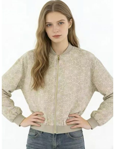 Cazadora bomber efecto lino con estampado floral