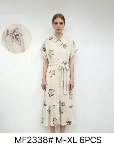 Vestido camisero midi de lino bordado 2