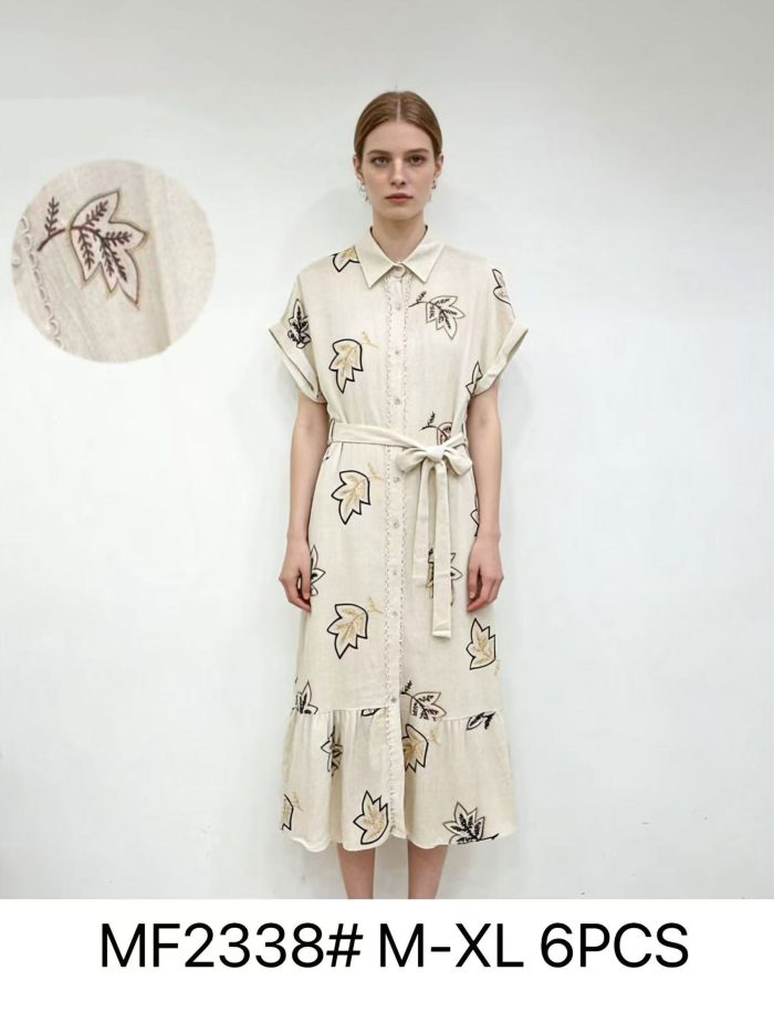 Vestido camisero midi de lino bordado