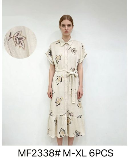 Vestido camisero midi de lino bordado