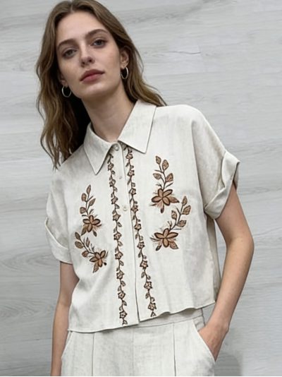 Camisa de lino bordada